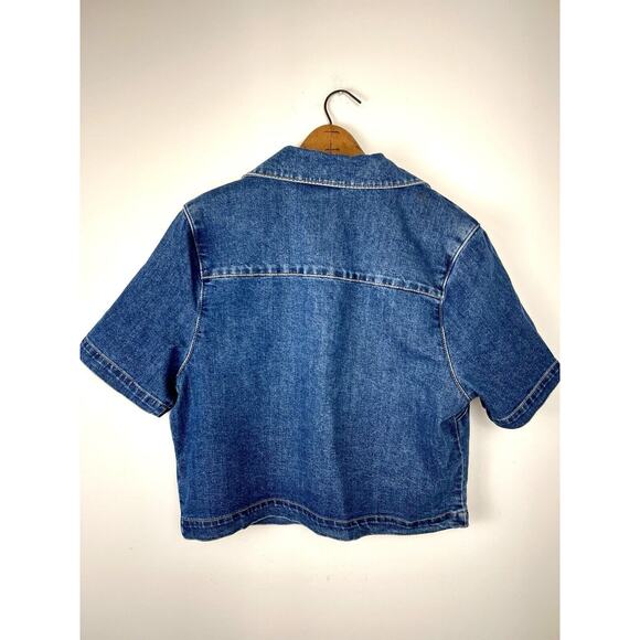 NWT Rachel Zoe Cropped Denim Shirt Womens Large Button Down Coastal Country - Picture 2 of 5